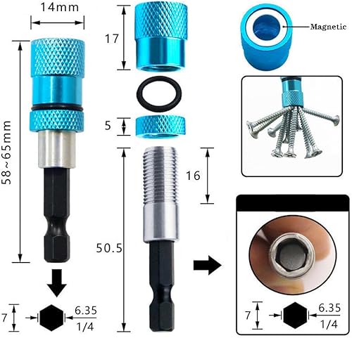 inserti per avvitatore professionale, set di 2 pezzi per avvitatore per cartongesso, portabit magnetico, bit di rigatura a sgancio rapido con gambo esagonale da 1/4 di pollice (rosso + blu) - Honorern