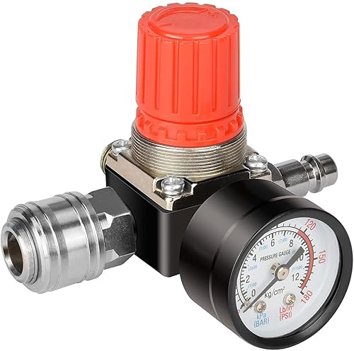 Regolatore di pressione da 1/4' Interruttore del compressore d'aria Riduttore di pressione a 4 fori- Regolatore di pressione dell'aria compressa con manometro - Honorern