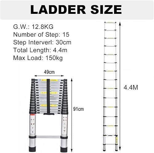 Scala telescopica in alluminio, 3,2 m, antiscivolo, con 11 pioli, multiuso, portata 150 kg, EN131 - Honorern