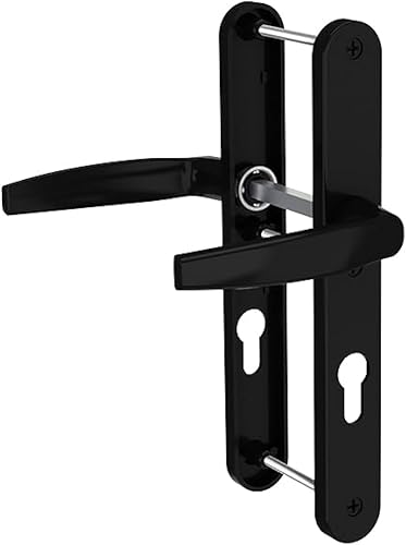 788923. Set di maniglie su piastra Emetal. Cavalletto e cavalletto per porta d'ingresso (per cilindro europeo). Laccato Nero. - Honorern