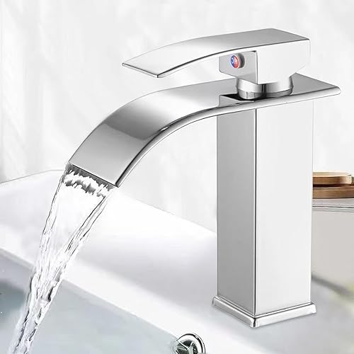 Rubinetto Bagno Lavabo Miscelatore Lavabo Bagno Rubinetto per Lavabo a Cascata Rubinetto Lavabo con Altezza del Beccuccio di 110 MM Miscelatore Monocomando con Finitura Cromata Argenteo - Honorern