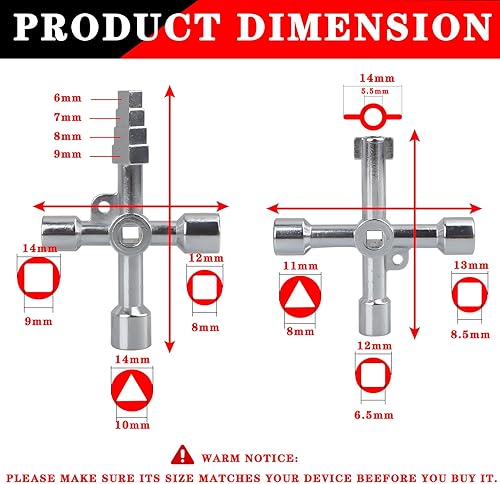2 Pezzi Chiavi Universali per Armadio a 4 Vie, Chiavi Quadrate, Chiavi Triangolari, Chiave a Croce per Contatore Acqua, Contatori Elettrici, Radiatori Ascensori - Honorern