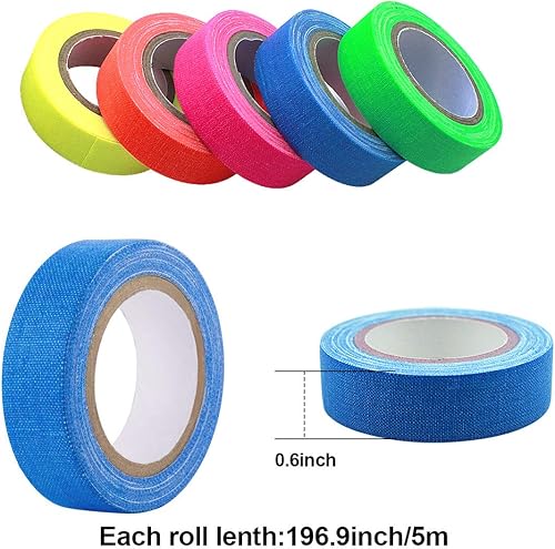 Nastri adesivi al neon, 5 rotoli Nastri riflettenti UV Blacklight Nastro in tessuto Nastro al neon Gaffa Nastro luminoso fluorescente per decorazioni per feste artigianali Decorazioni -12,7 mm*5 m - Honorern