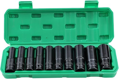 KATSU 1/2' Set di Chiavi a Bussola Profonda Impact 10 Pezzi, 10mm-24mm Metrico Automotive Camion Trattori Motori Riparazione Meccanico Strumento (Budget) - Honorern