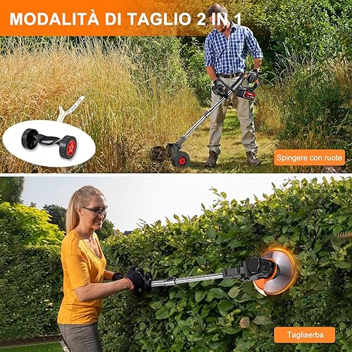 Decespugliatore a Batteria Tagliabordi Elettrico con 2 21V 4.0Ah Batterie e 3 Tipi Lame Taglia Erba da Giardino Elettrico Testata Regolabile e Maniglia Telescopica Tagliaerba Senza Fili per Giardino - Honorern