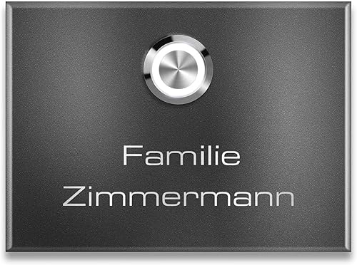 Campanello da parete in acciaio inox con campanello – Campanello con incisione – Montaggio semplice – verniciatura a polvere in ghiaccio (DB 703) – Dimensioni: 11 x 8 cm - Honorern