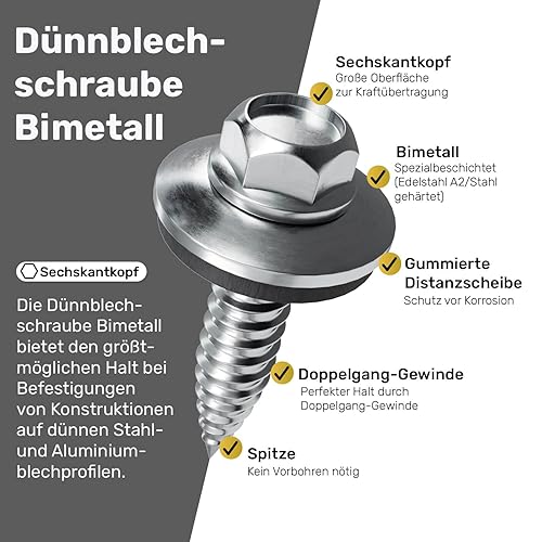TWISTEC Viti a lamiera sottile bimetalliche (6,0 x 25 mm) - Honorern