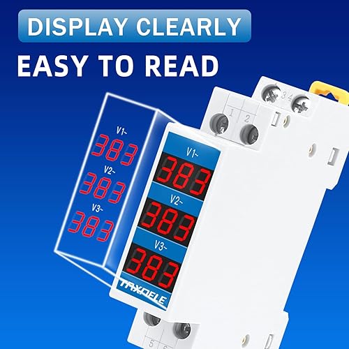 Voltmeter Din Rail 18 mm Voltage Meter AC 80-500 V 380 VAC 230 VAC 110 VAC 3 Phase Modular Voltmeter Indicator LED Digital Display Detector Voltage Tester (3R) - Honorern