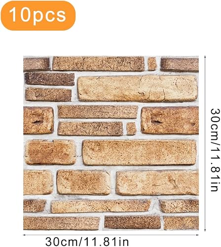 10 Pezzi 3D Pannelli Autoadesivi da Parete,30x30cm Carta da Parati Effetto Pietra,Pannelli Parete Mattoni Decorativi 3d per Soggiorno,Bagno,Cucina,Salone,Ufficio,TV Sfondo - Honorern