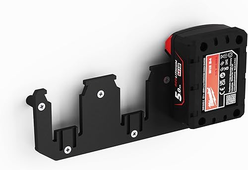 Supporto da parete a batteria adatto per batterie Milwaukee M18 / 18 V / supporto a batteria (3 batterie) con viti e tasselli [Made in Germany] - Honorern
