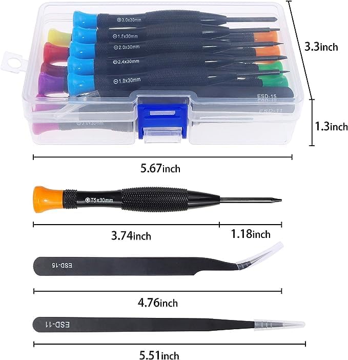 Kit di cacciaviti e pinzette, set di mini cacciaviti, set da 19 pezzi, piccolo cacciavite magnetico a stella Phillips/a taglio/Torx per occhiali, telefono, orologi, riparazione - Honorern