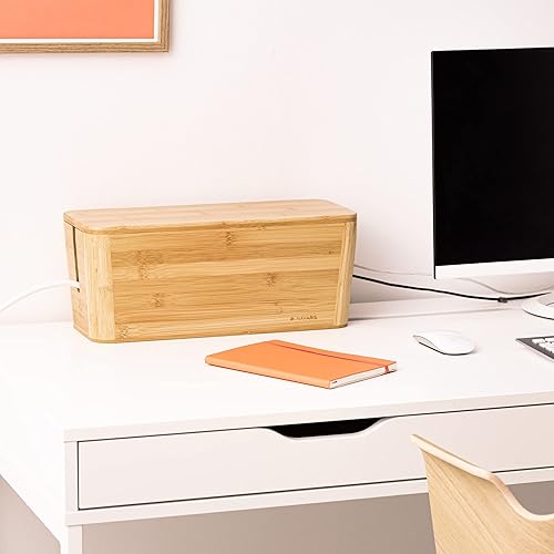 Navaris Scatola Nascondi Cavi Elettrici Bambù 39,4x16x16cm - Canalina Copriciabatta - Box Copri Fili Ciabatta Elettrica Sdoppiatore Presa Corrente XL - Honorern