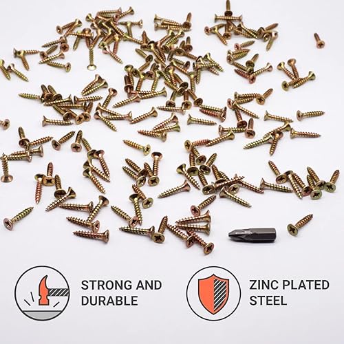 Viti in acciaio zincato giallo da 3,5 x 20 mm, per legno e truciolare, vite universale Pozi-Drive, testa svasata (confezione da 500 unità, 3,5 x 20 mm) - Honorern