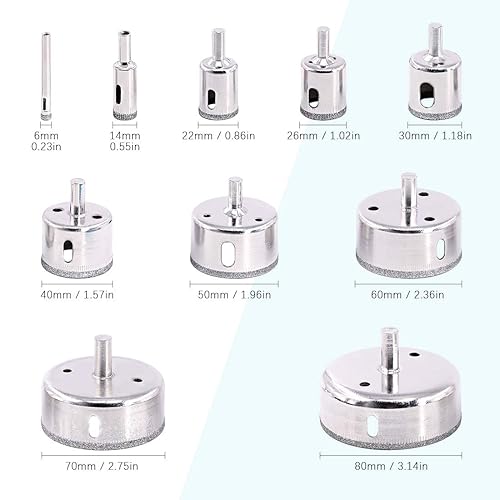 Set di 13 seghe a tazza per piastrelle, tra cui 10 punte da trapano diamantate da 0,23 – 3,15 pollici con supporto per sega a tazza e 2 penne di marcatura regolabili per seghe a tazza, - Honorern
