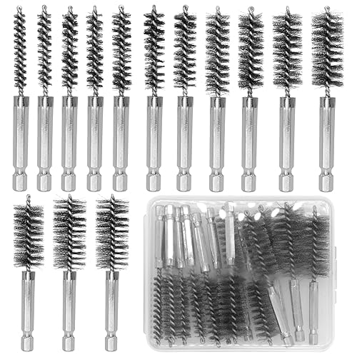 14 spazzole metalliche per trapano, spazzola per caldaia in acciaio inox con asta esagonale 1/4, spazzola cilindrica per lucidatura, levigatura, trapano a percussione, 8-25 mm - Honorern