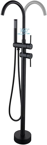 Rubinetto per Vasca Freestanding - 2 Modalità con Doccetta Rotazione a 360° - Vasca da Bagno da Terra in Ottone (Nero) - Honorern
