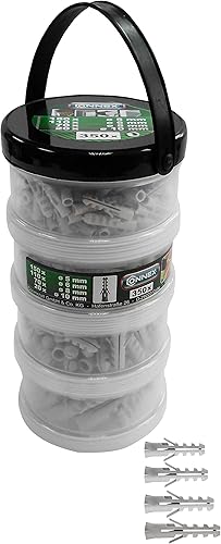 Connex B30015 - Tasselli a espansione, con contenitore impilabile, 4 misure differenti, 350 pezzi - Honorern