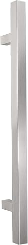 Maniglione quadro diritto in acciaio inox satinato per porte esterne serramenti negozi (Lunghezza 800 mm - Interasse 600 mm) - Honorern