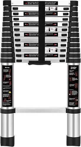 JUNSHEN Scala telescopica in alluminio, design decelerazione a pulsante singolo, scala estensibile pieghevole multiuso EN131, 3,8 m, capacità di carico 150 kg - Honorern