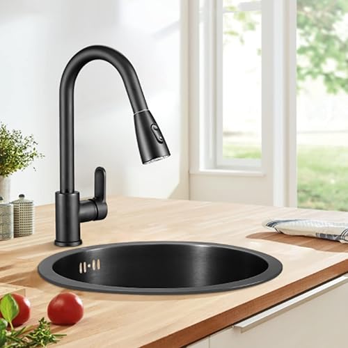 Lavello da Cucina Rotondo, Vasca Singola, in Acciaio Inox + Plastica, Sottopiano, Barra Tonda, Lavabo Singolo, Bagno, con Accessori di Scarico, Diametro - Honorern