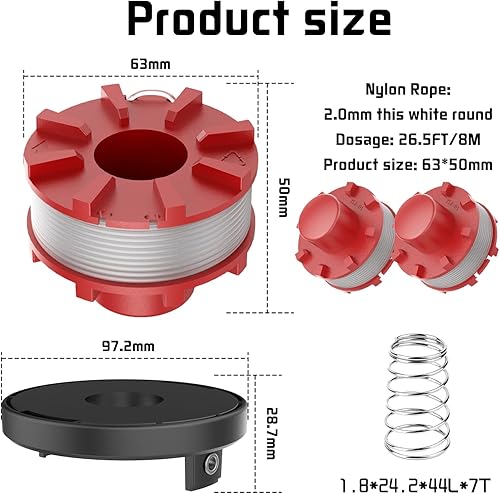 2 Pezzi Bobina per tagliabordi con Coperchio e Molla di Ricambio per Einhell GE-CT 36/30, Einhell GE-cm 36/43, AGILLO 36/255, AGILLO 18/200 - Honorern