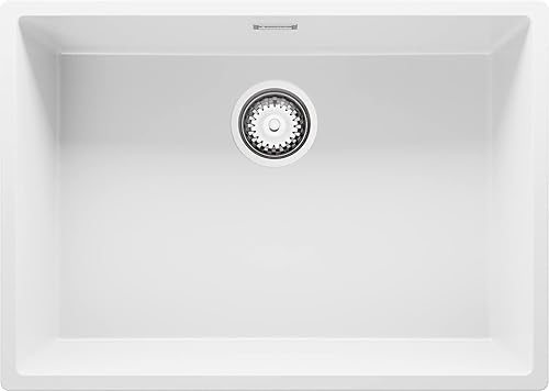Lavello da Cucina Bianco 66x47cm, Lavandino da Cucina a 1 vasca + Sifone Classico, Lavabo da Cucina Incasso al mobile 70cm - London Slim di Primagran - Honorern