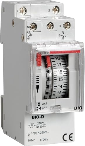 VEMER VE088100 BIO-W - Interruttore Orario Elettromeccanico a Cavalieri, Programmazione Settimanale, 2 Moduli DIN, Grigio - Honorern