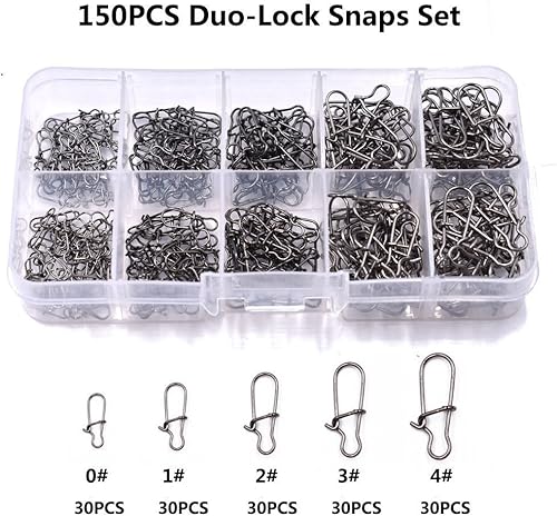 150/250 Pezzi Moschettoni Duo Lock di Pesca Double Snaps Connettore da Pesca Dimensione 0# 1# 2# 3# 4# - Honorern