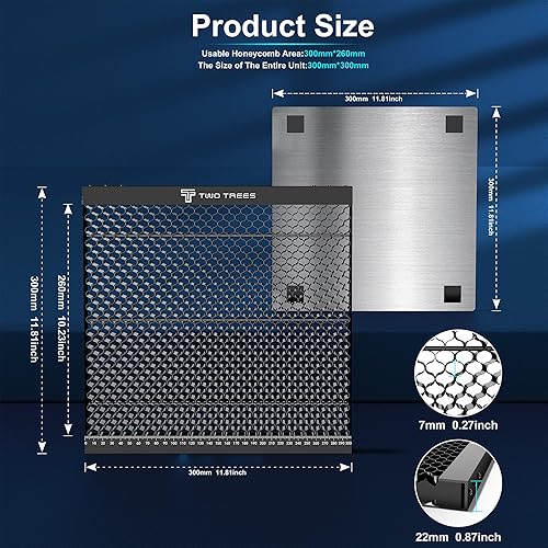 Upgraded Honeycomb Bed, tavolo da lavoro con incisione laser splicabile, per la maggior parte dei taglierini laser, rapida dissipazione del calore e protezione desktop 300 x 600 x 22 mm - Honorern