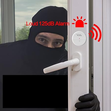 Lancoon Allarme Porta Finestra con Sensore di Vibrazione Bianco 4 Confezioni 125dB Rilevatore di Antifurto Rottura Vetri Sottile Sensibilità Regolabile Indicatore LED Luce per Sicurezza Domestica - Honorern