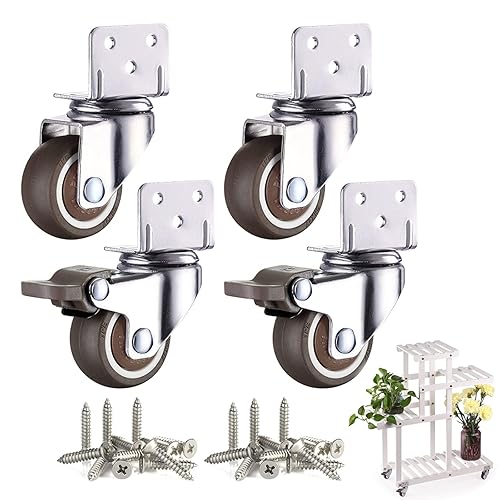 Rotelle per Mobili Pesanti 50MM, 4 Pcs Ruote per Carrello Ruote Girevoli con Freno, Piastra di Montaggio a L, per Supporti Fiori e Culle - Honorern