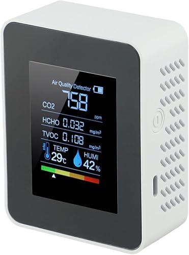 Monitor di qualità dell'aria 5in1 Rilevatori C-O2 per interni HCHO TVOC Tester con sensore di umidità di temperatura Misuratori di monitor della batteria ricaricabile Display a LED - Honorern