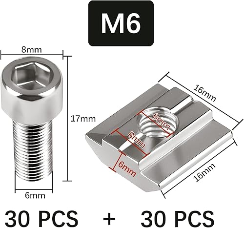 50 Pezzi Dado Scorrevole Set 25 Pezzi Dadi Ad Angolo Quadrato M8 e 25 Pezzi Bulloni per Binari A T Standard Europeo Dadi T 30 Serie Blocco Dado Dadi per Maschere Strumento Lavorazione Legno - Honorern