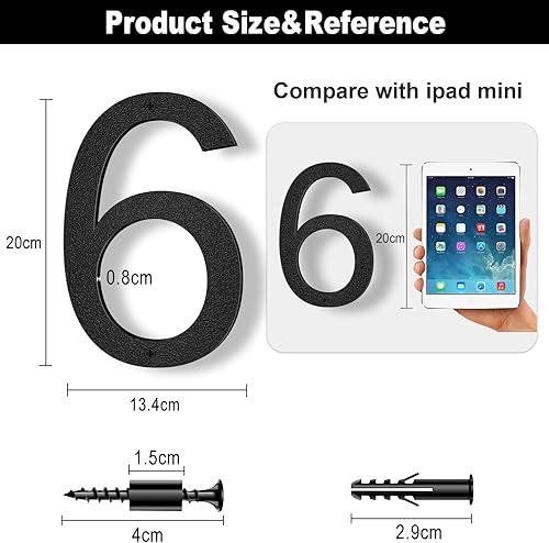 Numero civico esterno 15 cm nero, Numeri civici adesivi o a vite, effetto galleggiante 3D, plastica resistente per parete o cancello (8) - Honorern
