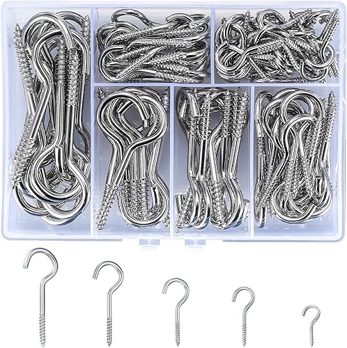 115 Pezzi Ganci a Vite, Ganci a Soffitto, Ganci Gancetti Avvitabili a Vite in Metallo per Legno per Appendere - 5 Dimensioni, Argento - Honorern