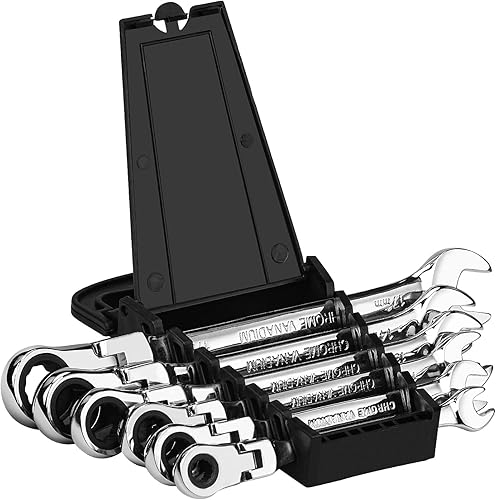 Set di Chiavi e Cricchetto da 6 Pezzi Chiavi Combinate a Cricchetto 72 denti Metrico 8/10/12/13/14/17 mm, Chiave ad Azione Acciaio al Cromo Vanadio Cr-V con Supporto per Trasporto - Honorern