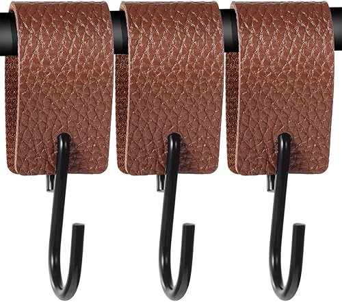 Confezione da 3 ganci a S in pelle, ganci multiuso con passanti in pelle, ganci a S per cucina, bagno, esterno, ganci da campeggio a forma di S (marrone) - Honorern