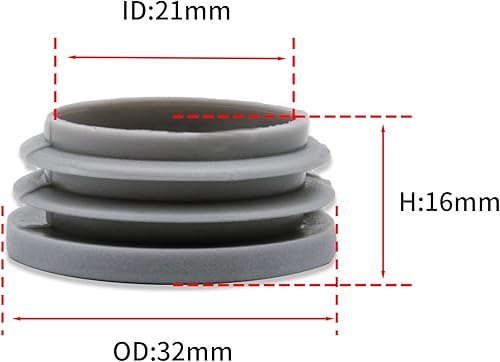 Flyshop Tappo tondo in plastica grigio da 32 mm, tubo terminale per sedia Glide, confezione da 8 - Honorern