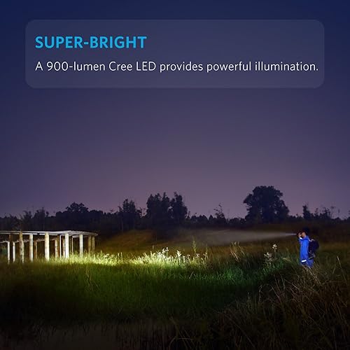 Anker Torcia LED LC90 - Torcia Elettrica Tascabile LED con LED CREE Super Luminosi 900 Lumen, Resistente all'Acqua IP65, Ricaricabile e con Zoom - 5 Tipi di Luminosità, Batteria Tipo 18650 Inclusa - Honorern