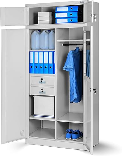 Armadio da Ufficio in Metallo Armadietto Archivio Multiuso Scomparto segreto Cassetti Verniciato a polvere Bloccabile 185 cm x 90 cm x 50 cm (Antracite) - Honorern