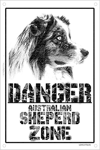 Danger Australian Sheperd Zone Targa Cartello Metallo attenti al Cane Metal Sign (20X30) (20X30) - Honorern