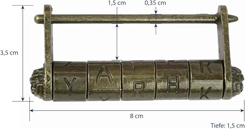 Lucchetto a combinazione cinese antico | Lettere | 8 x 3,5 x 1,5 cm | Oro - Honorern
