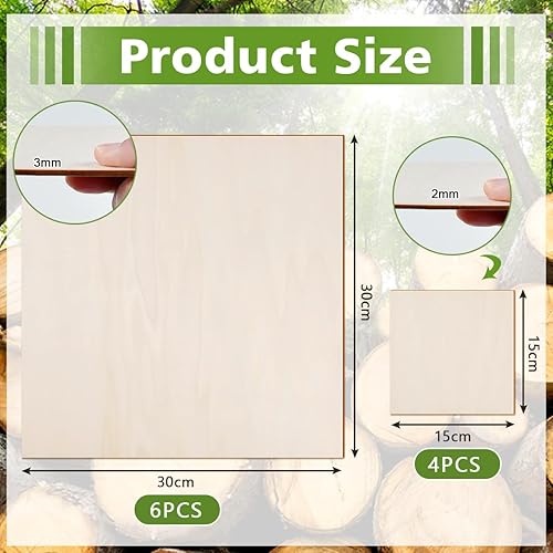 10 Fogli Compensato di Legno di Tiglio, Pannelli Compensato 30cm x 30cm x 3mm, 15cm x 15cm x 2mm, Fogli di Legno di Balsa per Artigianato Fai da Te Pittura Incisione Modellismo - Honorern