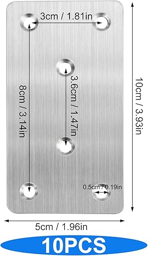 10 Pezzi Piatta Staffa Fissaggio 100x50x2 mm, Connettori per Legno Metallo, Connettore Piatto in Acciaio Inossidabile, Piastra di Riparazione Piana, Piastra Staffa Angolare Piatta Perforato - Honorern