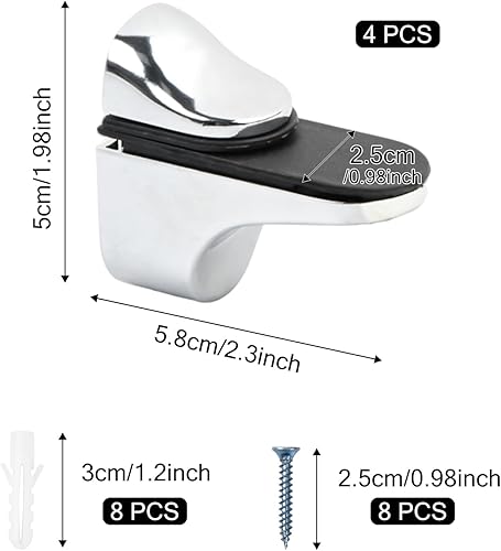 Anseom Supporto per Ripiano in Vetro Regolabile, 4 Pezzi Reggimensola Vetro Regolabile con Viti, Supporto Mensola Vetro per Ripiani in Legno/Vetro di Spessore 3-21 mm - Honorern