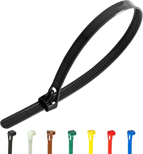 Gocableties, confezione da 100 Rilasciabile fascette fermacavi, resistenti e riutilizzabili, 200 mm x 7, 6 mm, in nylon resistente di alta qualità - Honorern