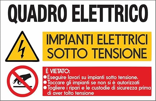 M-ITALY CARTELLO SEGNALETICO - QUADRO ELETTRICO, IMPIANTI ELLETRICI SOTTO TENSIONE - Adesivo Extra Resistente, Pannello in Forex, Pannello In Alluminio (15x10, Alluminio) - Honorern