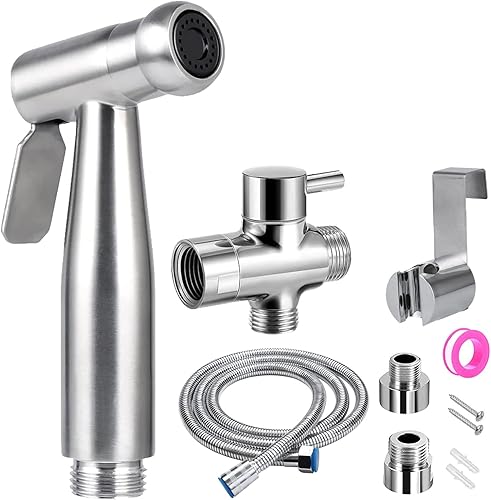 Doccetta Bidet a Mano, Doccetta in acciaio inox per WC, con incluso Adattatore a T, Tubo da 1.5M e staffa di supporto, ideale per l'igiene personale quotidiana (B) - Honorern