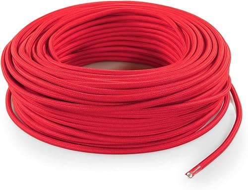 Cavo elettrico tondo rivestito in tessuto colorato per lampadari, lampade, abat jour. Il cavo elettrico diventa design! Scegli fra 30 colori. 10 Metri 2x0,75. Made in Italy! Rosso - Honorern