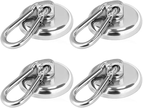 Gancio magnetico extra forte, 4 pezzi Magnete al Neodimio con Moschettone Calamite Potenti Ganci girevole a 360° Ganci Magnetici Extra Forti per cucina, armadietti, campeggio, garage, ufficio - Honorern